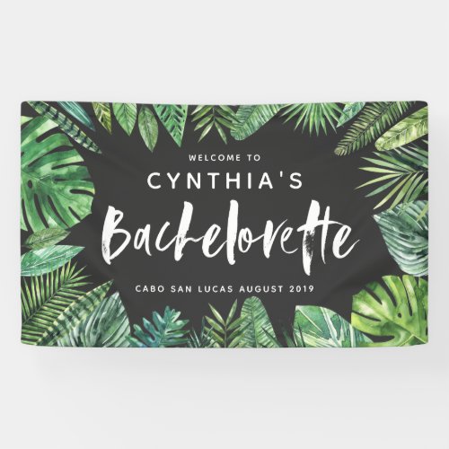 Tropical palm leaf  script bachelorette banner