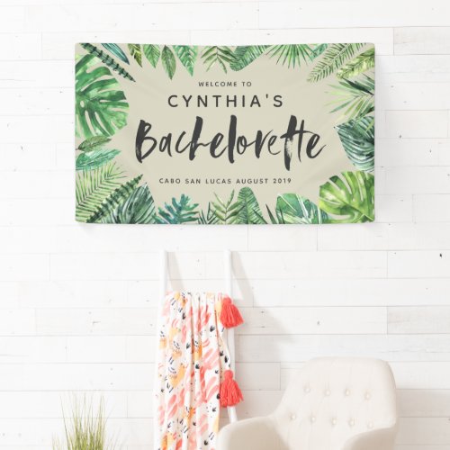 Tropical palm leaf  script bachelorette banner