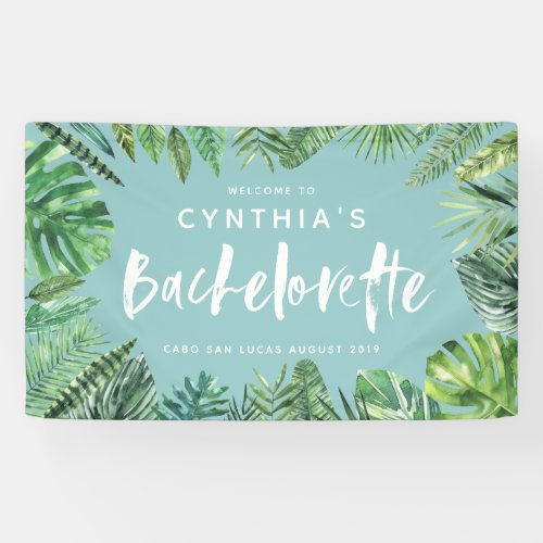 Tropical palm leaf  script bachelorette banner