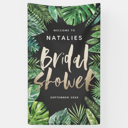 Tropical palm leaf  script bridal shower banner