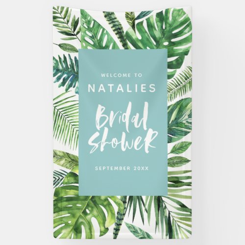 Tropical palm leaf  script bridal shower banner