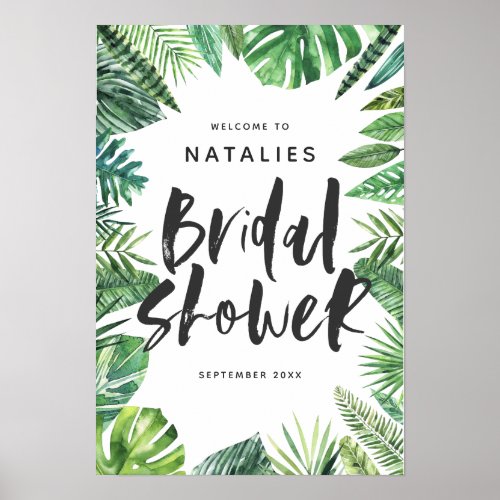 Tropical palm leaf  script bridal shower poster