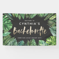 Tropical palm leaf & script gold bachelorette