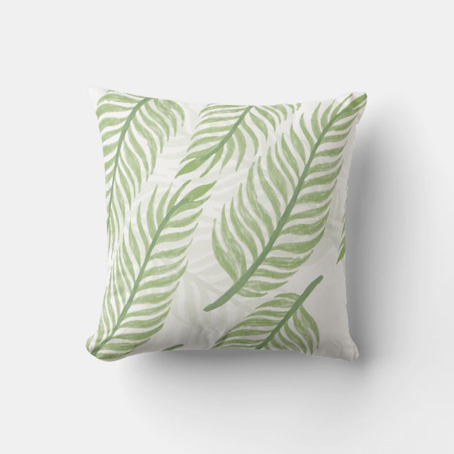 Tropical Palm Leaf Seamless Pattern Throw Pillow (Front)