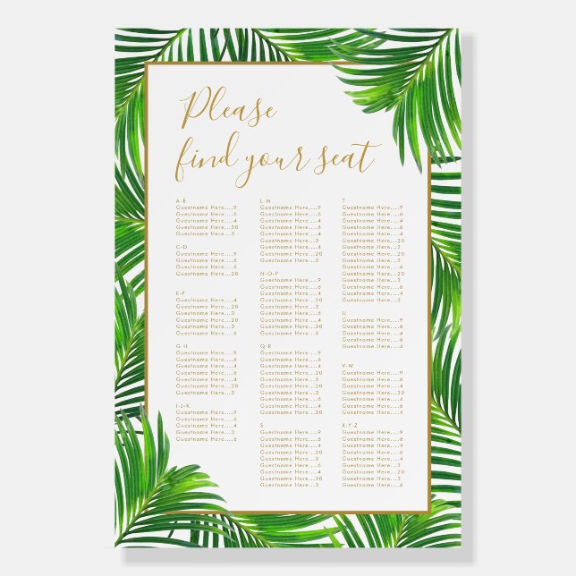 Tropical Palm Leaf Seating Chart  Foam Board (Front)