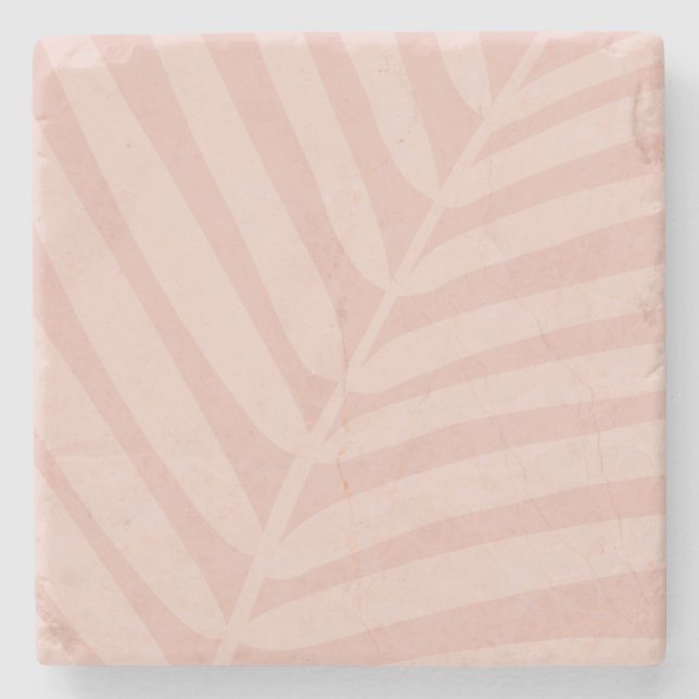 Tropical Palm Leaf Soft Beige and Blush Stone Coaster (Front)