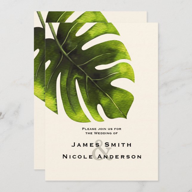 Tropical Palm Leaf Summer Elegant Modern Wedding Invitation (Front/Back)