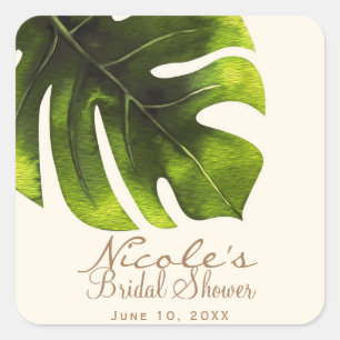Tropical Palm Leaf Summer Elegant Modern Wedding Square Sticker