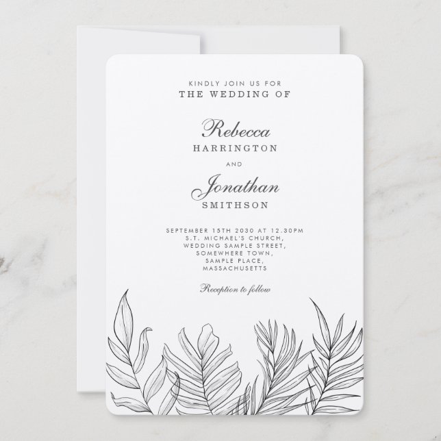 Tropical Palm Leaf Vintage Wedding Invitation (Front)
