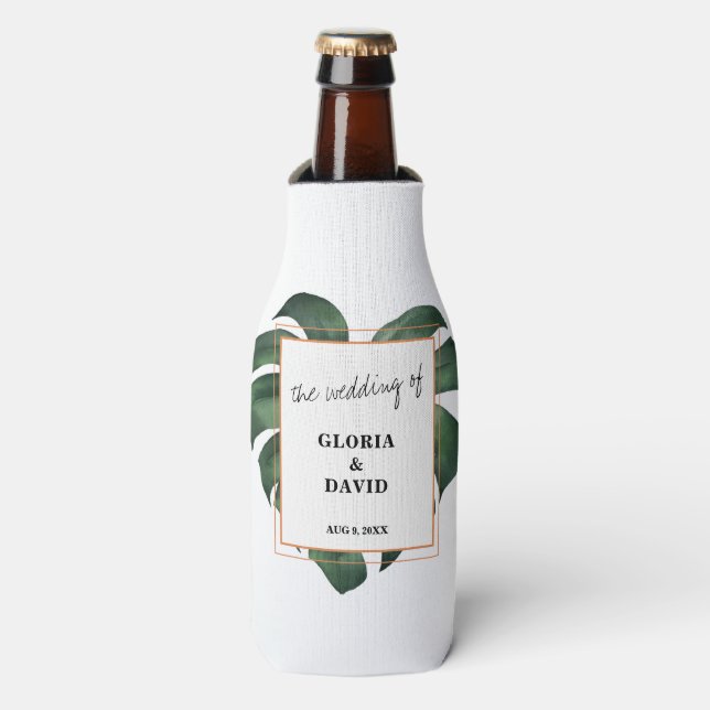 Tropical Palm Leaf  Wedding Bottle Cooler (Bottle Front)