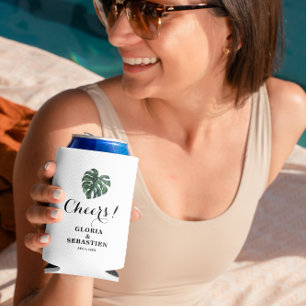 Tropical Palm Leaf Wedding Can Cooler