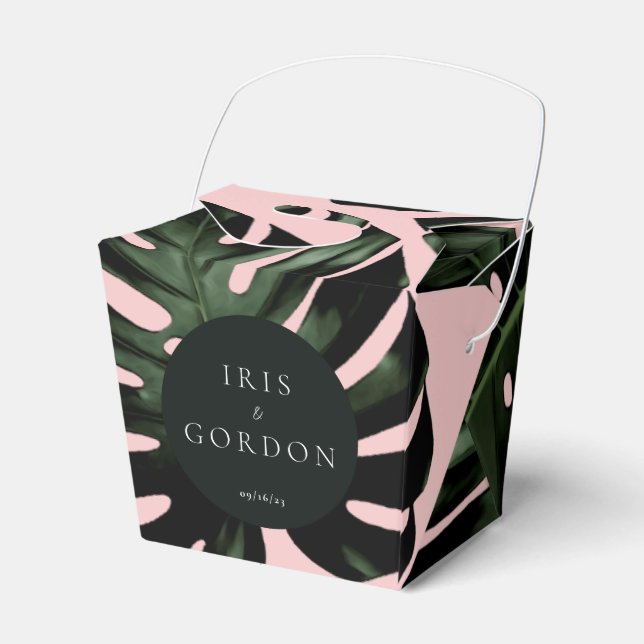 Tropical Palm Leaf Wedding Custom Favor Boxes (Front Side)