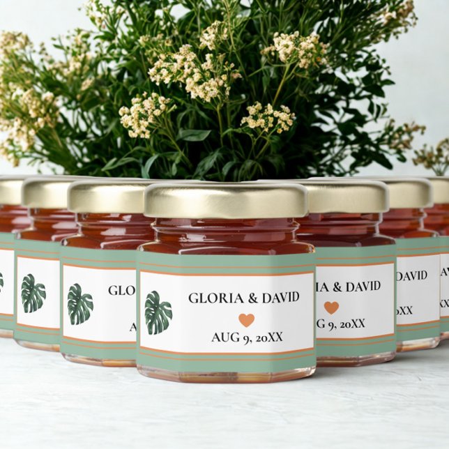 Tropical Palm Leaf  Wedding  Honey Jar Favors (Creator Uploaded)