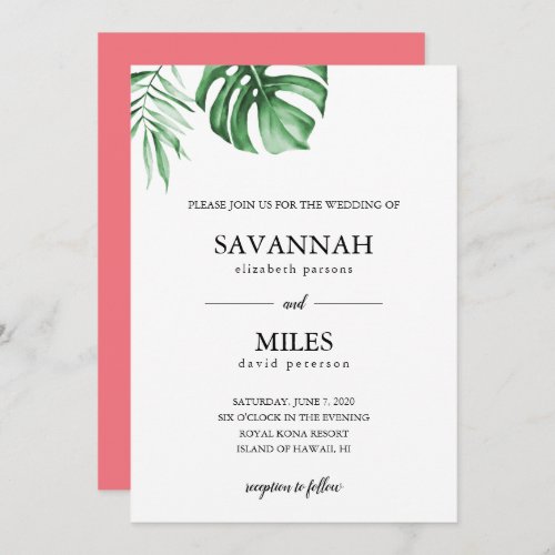 Tropical palm leaf wedding invitation