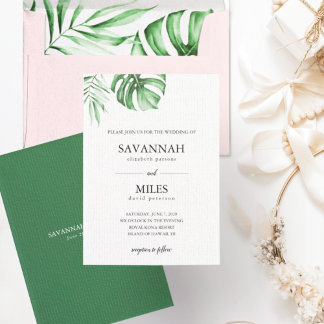 Tropical palm leaf wedding invitation