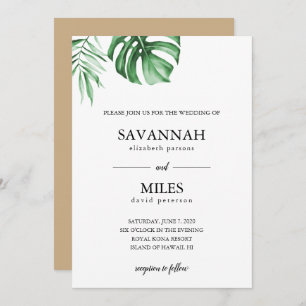 Tropical palm leaf wedding invitation