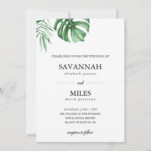 Tropical palm leaf wedding invitation
