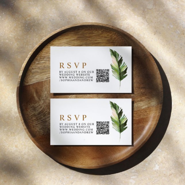 Tropical Palm Leaf Wedding QR RSVP Enclosure Card (Creator Uploaded)