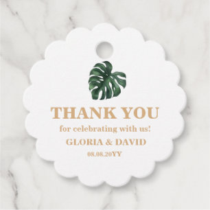 Tropical Palm Leaf Wedding Round Scalloped Favor Tags