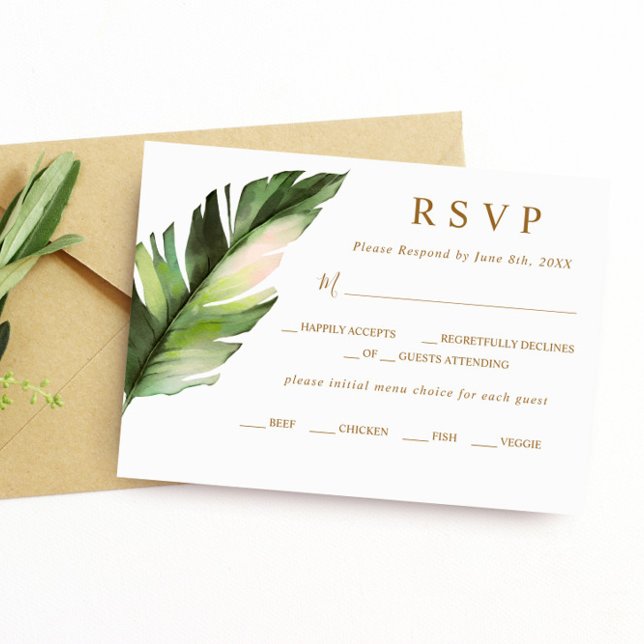 Tropical Palm Leaf  Wedding RSVP Card (Creator Uploaded)