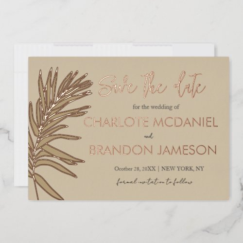 Tropical Palm Leaf Wedding Save The Date   Foil Invitation