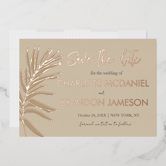 Tropical Palm Leaf Wedding Save The Date   Foil Invitation (Envelope)