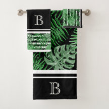 Tropical Palm Leafs Black White Stripes Pattern