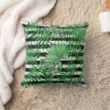 Tropical Palm Leafs Black White Stripes Pattern