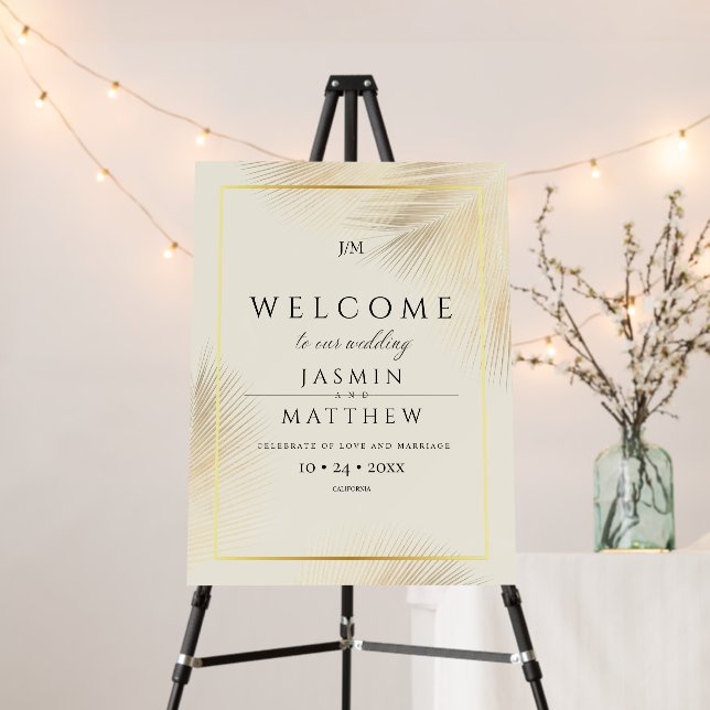 Tropical Palm Leafs Wedding Welcome Sign (In Situ (Stand))