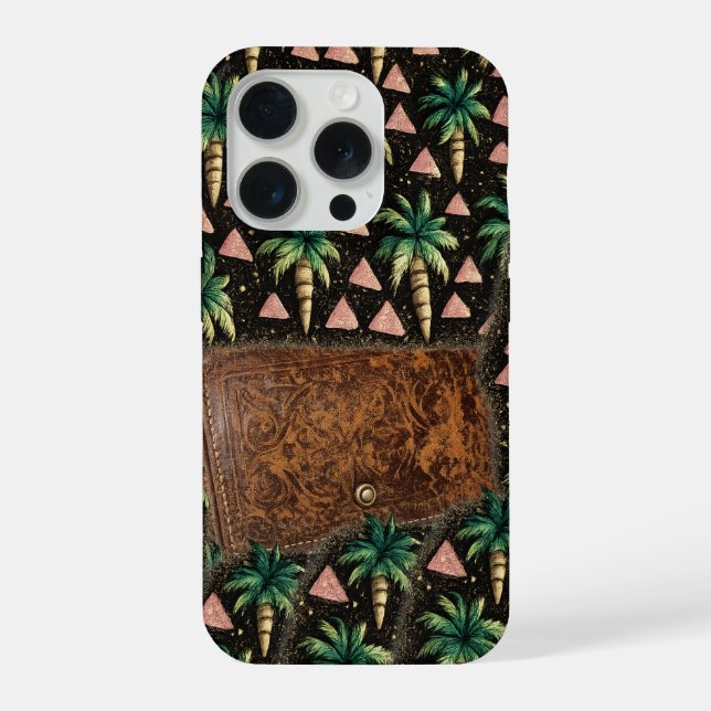  Tropical Palm & Leather Wallet Pattern iPhone 15  Case (Back)
