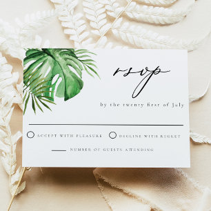 Tropical Palm Leave Beach Themed Wedding RSVP Invitation