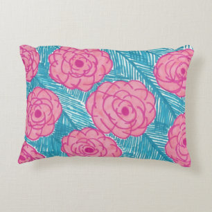 Tropical Palm Leaves and Flowers Accent Pillow