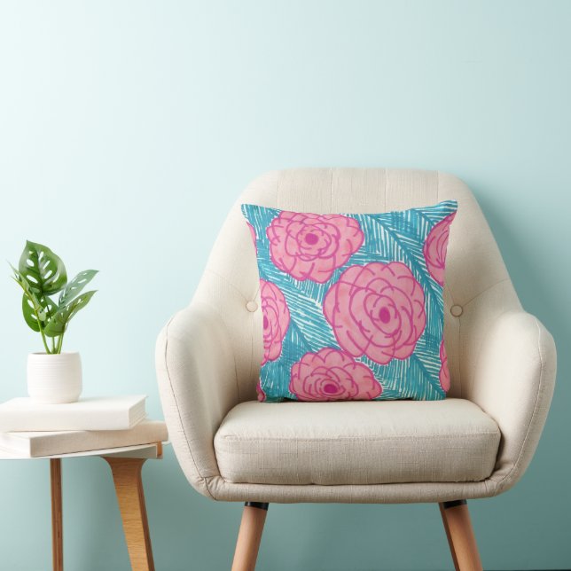Tropical Palm Leaves And Flowers Pillow (Chair)