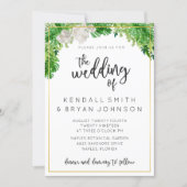 Tropical Palm Leaves and Greenery Wreath Wedding Invitation (Front)