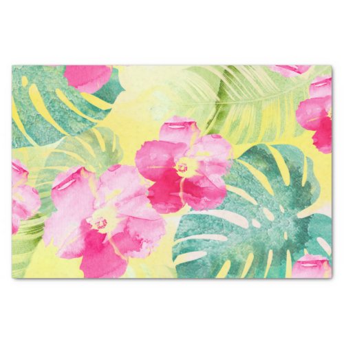 Tropical Palm Leaves and Hibiscus Flowers Tissue Paper