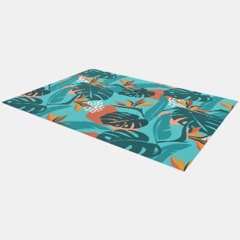 Tropical palm leaves and hibiscus pattern rug | Zazzle