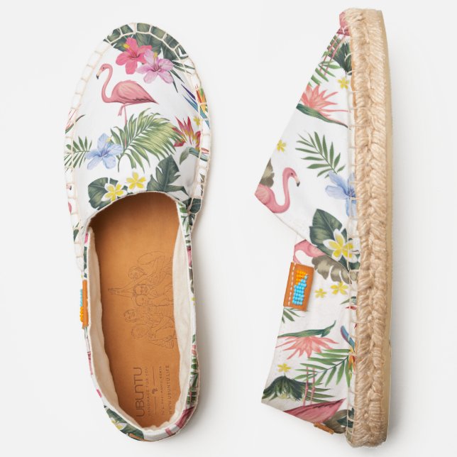 Tropical Palm Leaves and Pink Flamingos Floral Espadrilles (Side)
