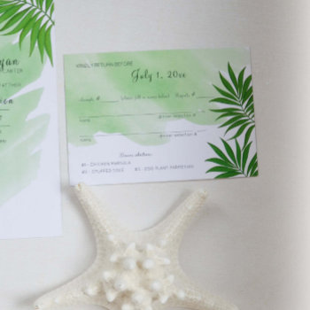 Tropical Palm Leaves And Watercolor Response Card by happygotimes at Zazzle