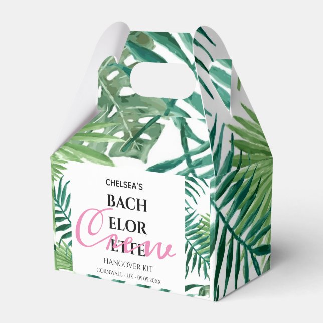 Tropical Palm Leaves Bachelorette Hangover Kit Favor Boxes (Front Side)