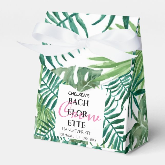 Tropical Palm Leaves Bachelorette Hangover Kit  Favor Boxes (Front Side)