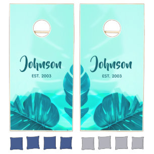Tropical Palm Leaves Beach House  Cornhole Set