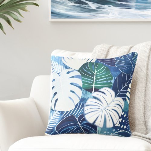 Tropical Palm Leaves Beach House Throw Pillow