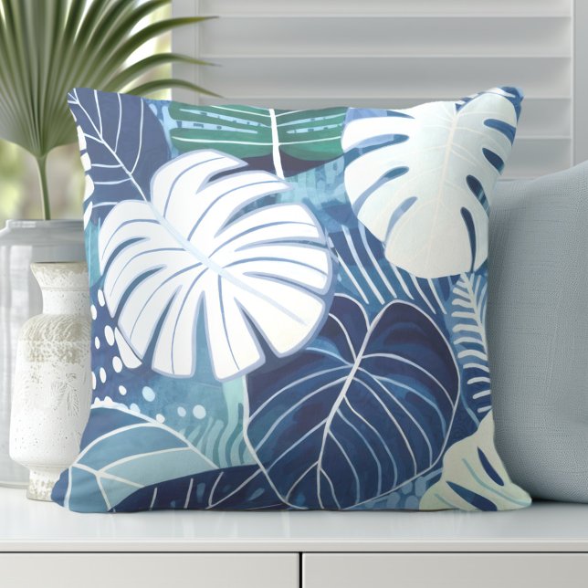 Tropical Palm Leaves Beach House Throw Pillow (Discover Gorgeous Coastal Throw Pillows by Totally Coast.)