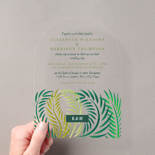 Tropical Palm Leaves, Beach Wedding Acrylic Invitations