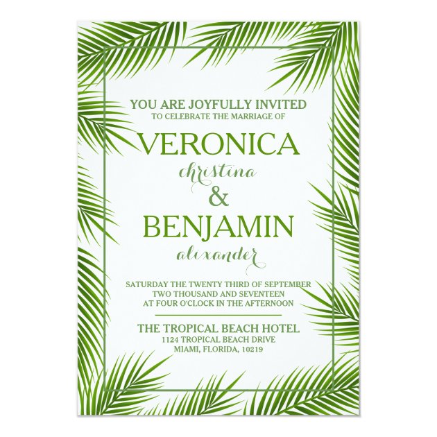 Tropical Palm Leaves Beach Wedding Invitation