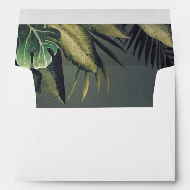 Tropical Palm Leaves Beach Wedding Envelope (Back (Bottom))