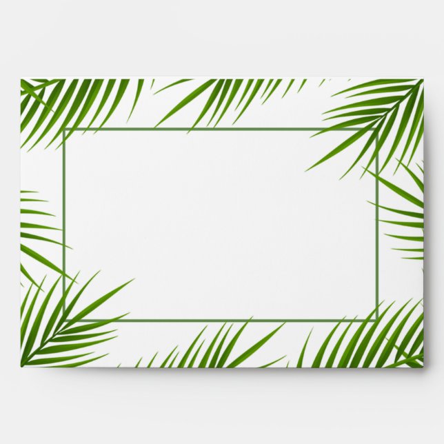 Tropical Palm Leaves Beach Wedding Envelope (Front)