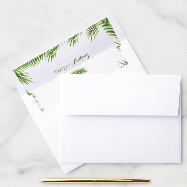 Tropical Palm Leaves Beach Wedding Envelope Liner (Desk)