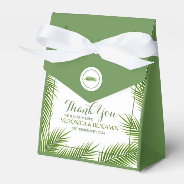Tropical Palm Leaves Beach Wedding Favor Boxes (Front Side)