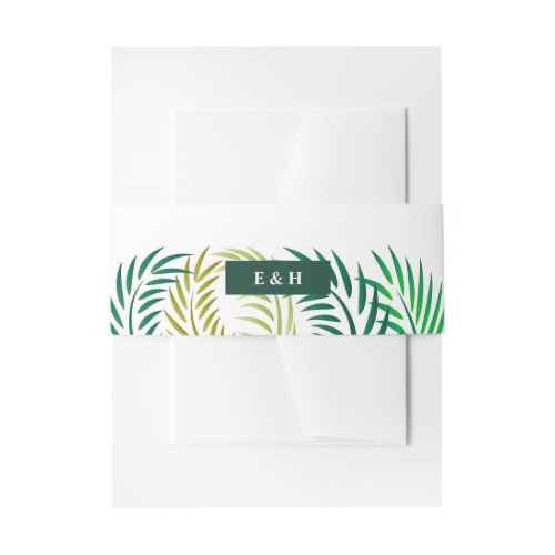 Tropical Palm Leaves Beach Wedding Invitation Belly Band